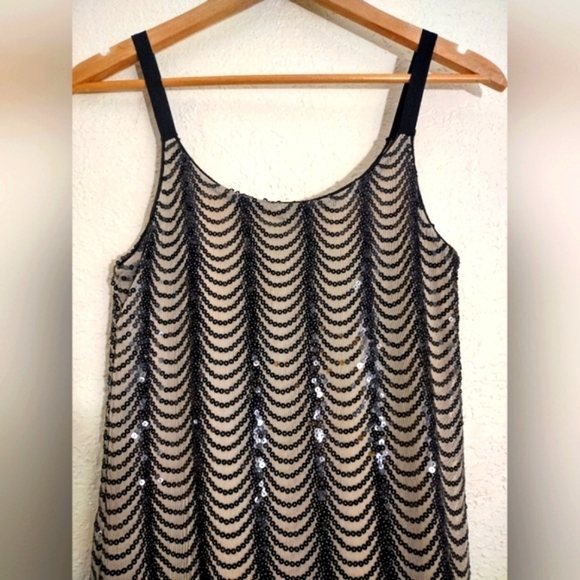 Aqua Sleeveless Nude And Black Sequined Dress - Picture 5 of 8